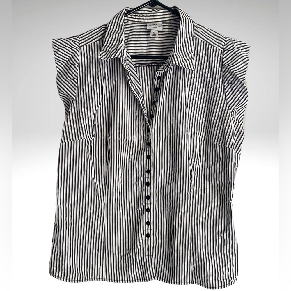 Black and White Striped Sleeveless Blouse